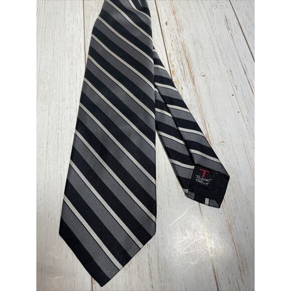 ROBERT TALBOTT Silk Tie Vtg. Repp Stripes Classic Black, Silver & White 3.25W - Picture 1 of 9